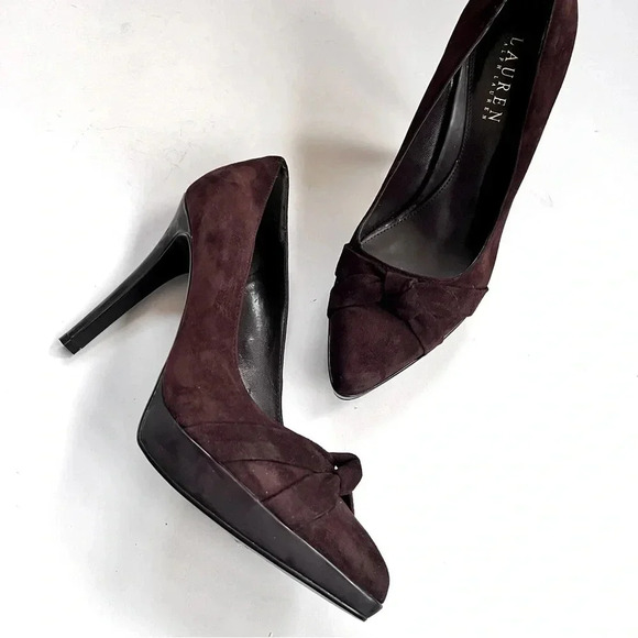 Lauren Ralph Lauren Chocolate Brown Suede Platform Pumps High Heels Size 7.5 - Picture 6 of 15
